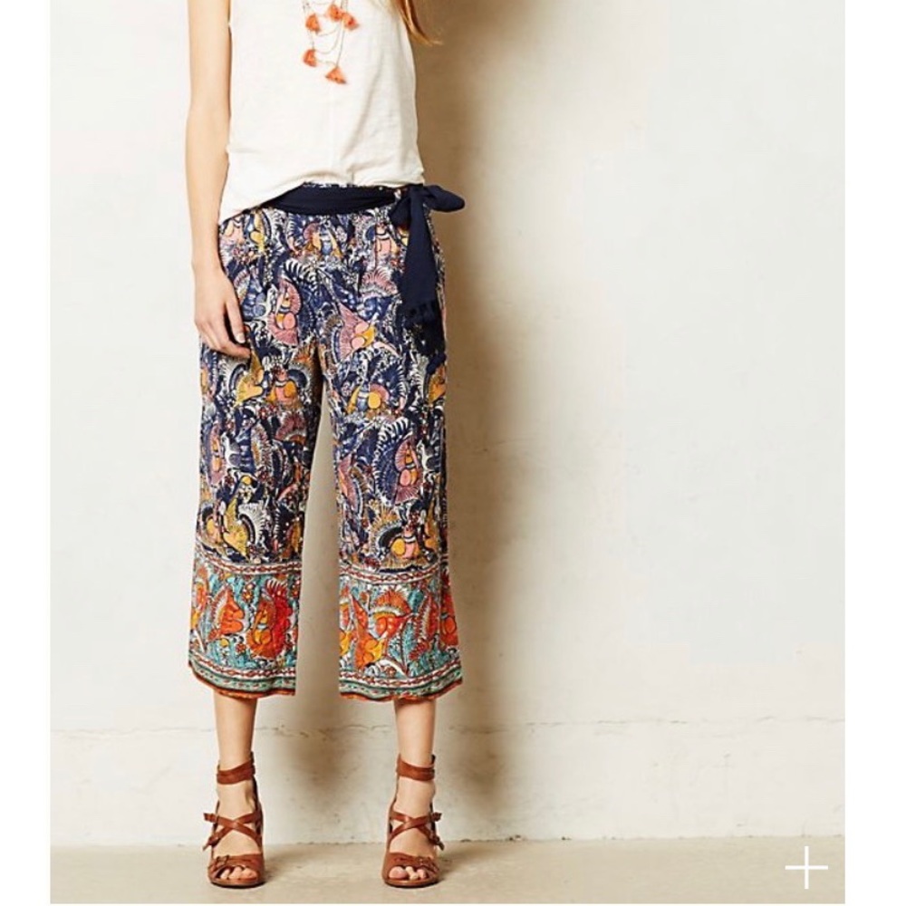Anthropologie Linen cropped wide leg pants
